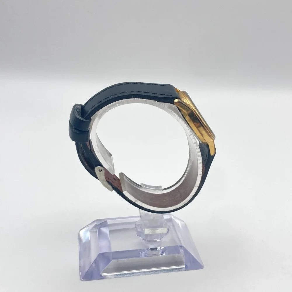 Vintage Guess Womens Watch 25mm Gold Tone Black Logo New Battery 7.75
